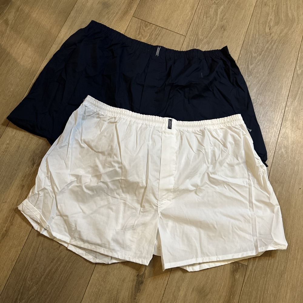 Jockey Men's Boxer Shorts Loungewear Wht/Blue Open Fly XXL (44-46) 2 Pair NWOT - Picture 1 of 11